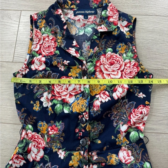 Princess Highway Cotton Floral Rose Print Poplin A-Line Sleeveless Shirt Dress - Picture 8 of 11